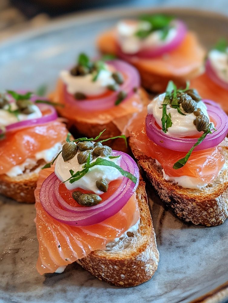 Smoked salmon crostini